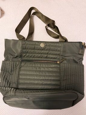 Anne Klein Quilted Olive Green Tote with Front Zip